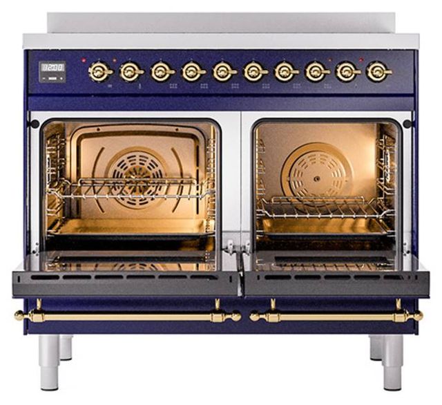 Ilve® Nostalgie II Noblesse 40'' Midnight Blue Pro Style Induction Range with Brass Trim-2