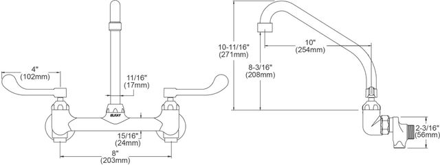 Elkay Chrome Foodservice 8" Centerset Wall Mount Faucet with with High Arc Spout and Wristblade Handles-1