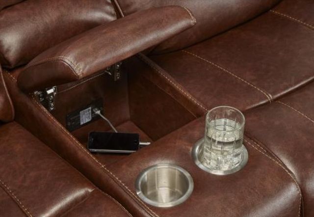 Corinthian Furniture Wheeler Tobacco Manual Reclining Glider Loveseat with Console-3