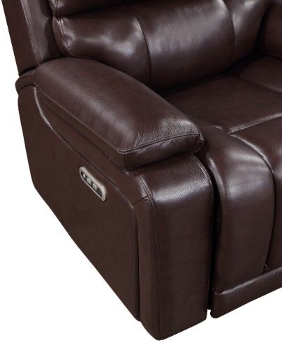 New Classic® Home Furnishings Cicero Brown Leather Glider Recliner with Power Headrest and Footrest-4