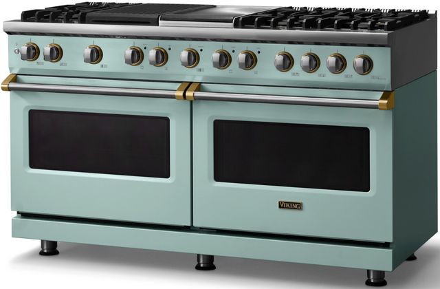 Viking® 5 Series 60" Splash Pro Style Dual Fuel (LP) Range with Brushed Brass Trim-2