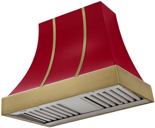 AGA Cascade 36" Piccadilly Red Wall Mounted Range Hood  with Antique Brass  Trim-0