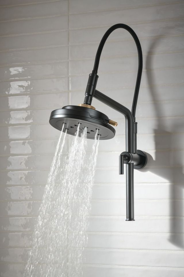 Brizo Beauclere® Matte Black 10.44" Linear Round Slide Bar Shower Arm and Flange-4