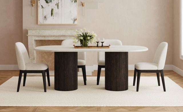 Elements International Sylvie 5-Piece Dark Brown/White Oval Dining Set-1