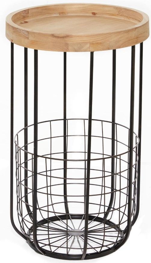 Deco Marche Light Brown Accent Table with Matte Black Base-0