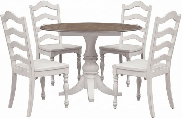 Liberty Furniture Magnolia Manor 5-Piece Antique White/Weathered Bark Drop Leaf Dining Set-0