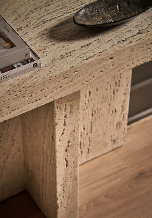 Universal Explore Home™ New Modern Daxton White Travertine Console Table-4