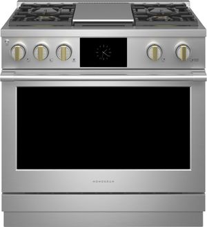 Front view of the Monogram® Statement Collection 36" Stainless Steel Freestanding Dual Fuel Natural Gas Range