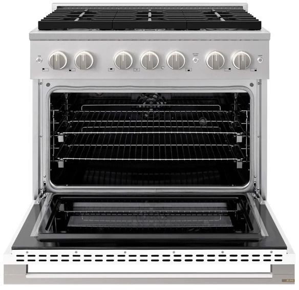 ZLINE Marino 36" Stainless Steel Pro Style Dual Fuel Range with White Matte Door-1