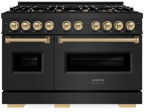 ZLINE Classic Series Autograph Edition 48" Black Stainless Steel Pro Style Gas Range with Champagne Bronze Accents