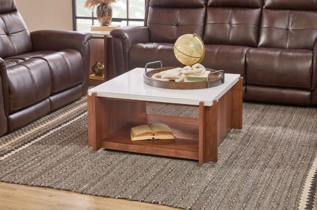 Flexsteel® Lincoln White Square Coffee Table with Walnut Base and Casters-1