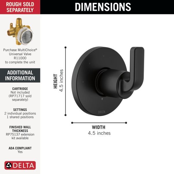 Delta Lineax™ Matte Black 3-Setting 2-Port Diverter Trim-1