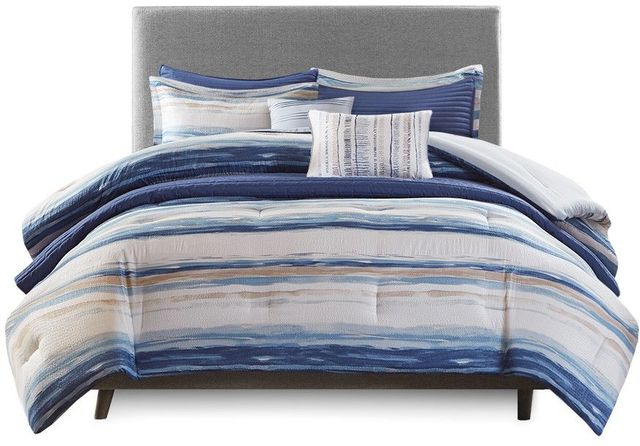 Olliix by Madison Park 8 Piece Blue Full/Queen Marina Printed Seersucker Comforter and Coverlet Set Collection-0