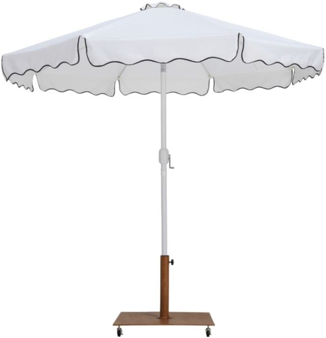 Meridian Furniture Amalfi White/White/Teak Aluminum Outdoor Patio Umbrella and Base-0