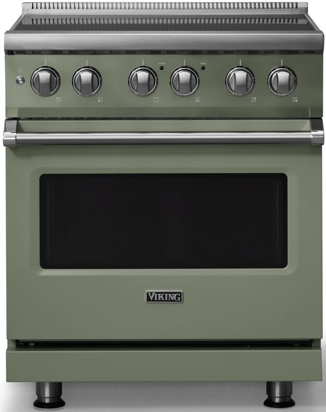 Viking® 5 Series 30" Eucalyptus Pro Style Induction Range with Polished Chrome Trim-0