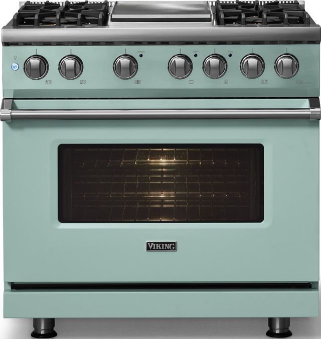 Viking® 5 Series 36" Splash Pro Style Dual Fuel (LP) Range with Polished Chrome Trim-2