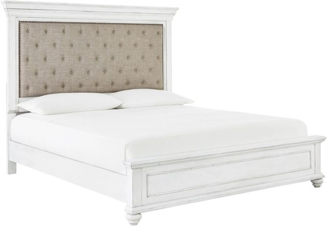 Benchcraft® Kanwyn Whitewash California King Upholstered Panel Bed-0
