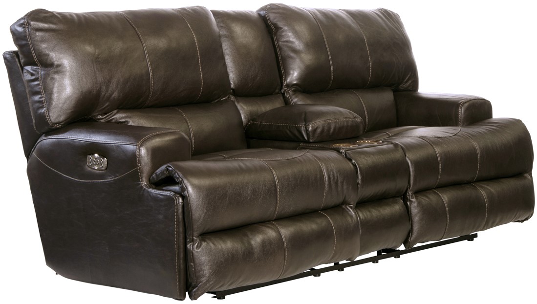 Catnapper Wembley Steel Leather Power Lay Flat Reclining Console Loveseat with Power Adjustable Headrest and Power Adjustable Lumbar Support Dodd Home Furnishings Guin AL