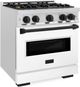 ZLINE Classic Autograph Edition 30" Satin Stainless Steel Pro Style Dual Fuel Range with White Matte Door and Matte Black Accents-2