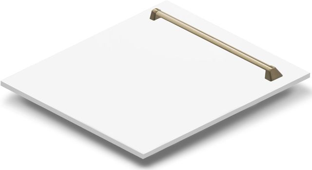 ZLINE Autograph Edition 24" White Matte with Champagne Bronze Handle Dishwasher Panel-1