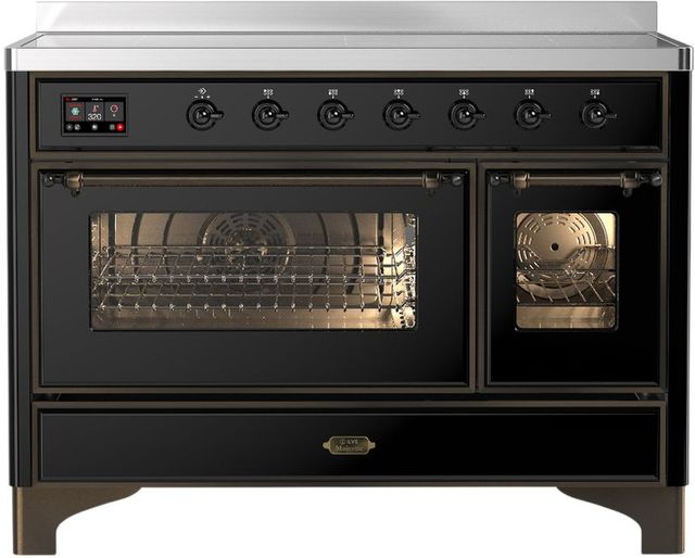 Ilve® Majestic III 48" Glossy Black Pro Style Induction Range with Triple Glass Door and Burnished Trim-0