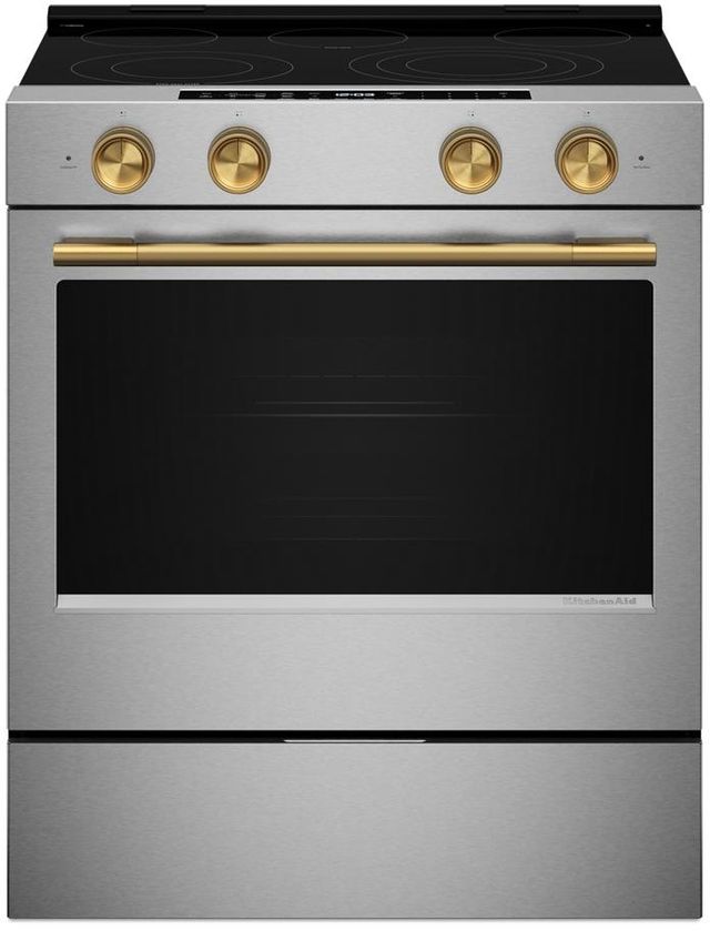 KitchenAid® 30" PrintShield™ Stainless Steel Slide-In Electric Range with Two Even-Heat™ Hyper Elements and Convection Cooking Modes-3