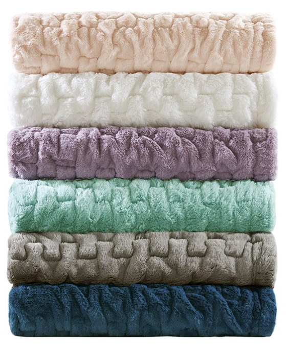 Olliix by Madison Park Blush Ruched Fur Throw-1