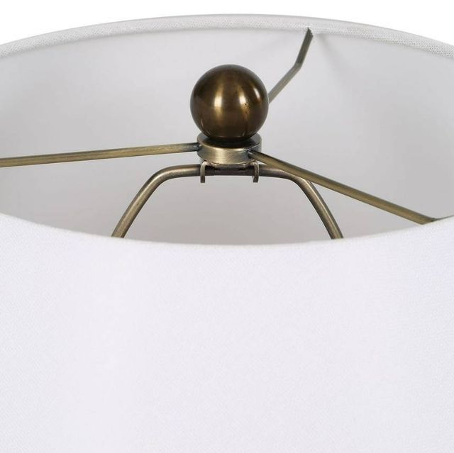 Uttermost® Irena Glossy White Table Lamp with Antique Brass Accents-4