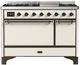 Ilve® Majestic III 48" Antique White Pro Style Dual Fuel Liquid Propane Range with Solid Door and Burnished Trim-0