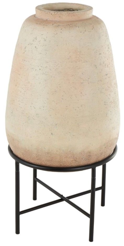 Deco Marche Beige Magnesium Oxide Wide Decorative Vase with Black Metal Stand-1