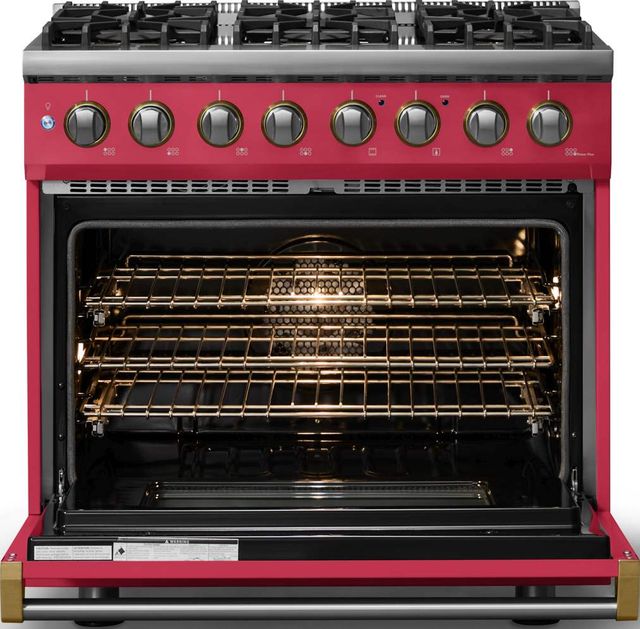 Viking® 5 Series 36" Valentine Pro Style Dual Fuel (LP) Range with Brushed Brass Trim-1
