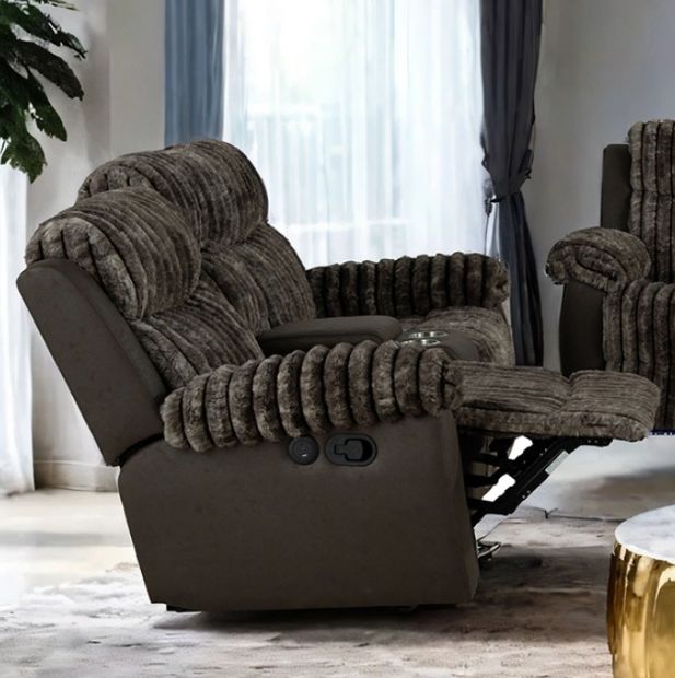 Furniture of America® Dionysus Brown Manual Reclining Loveseat-2