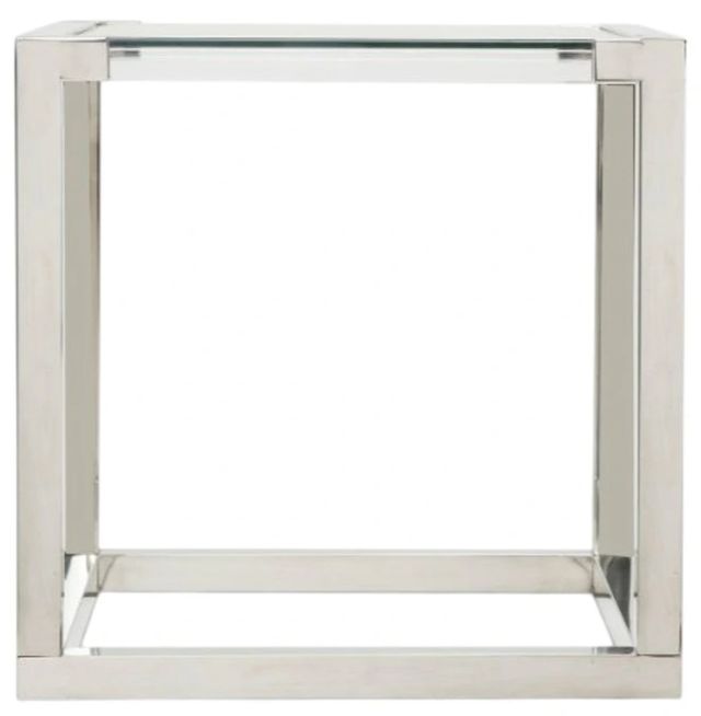 Michael Amini® State St. Glass Top Square End Table with Stainless Steel Base-2