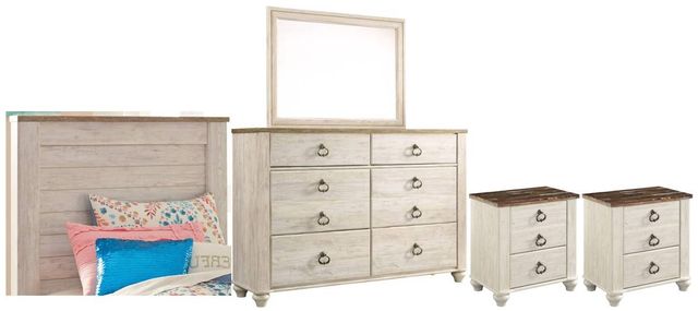 Signature Design by Ashley® Willowton 5-Piece Whitewash Twin Panel Headboard Bedroom Set-0
