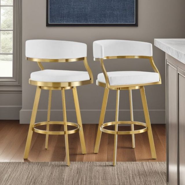 Armen Living Saturn Gold/White Swivel Bar Stool-1