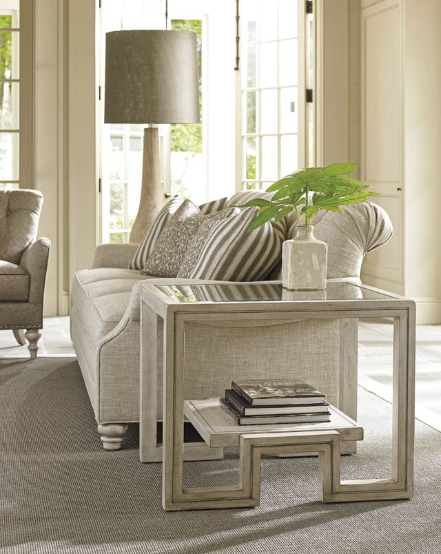 Lexington Home Oyster Bay Harper Clear Top End Table with White Base-2