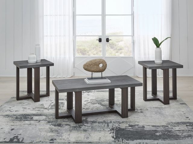 Signature Design by Ashley® Dynnford 3-Piece Gray Occasional Table with Brown Base Set-4