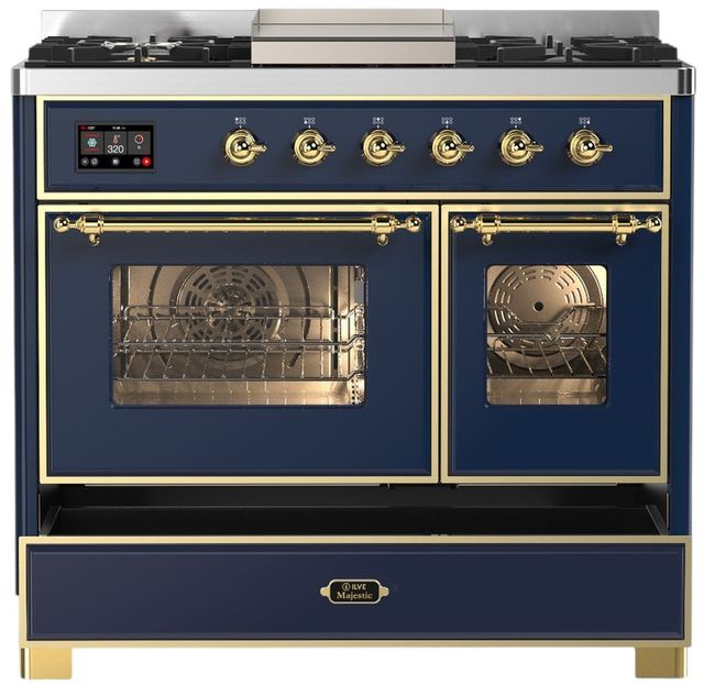 Ilve® Majestic III 40" Midnight Blue Pro Style Dual Fuel Liquid Propane Range with Triple Glass Door and Brass Trim-2