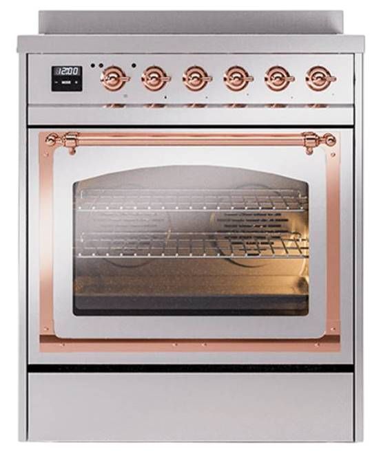 Ilve® Nostalgie II Noblesse 30'' Stainless Steel Pro Style Induction Range with Copper Trim-1