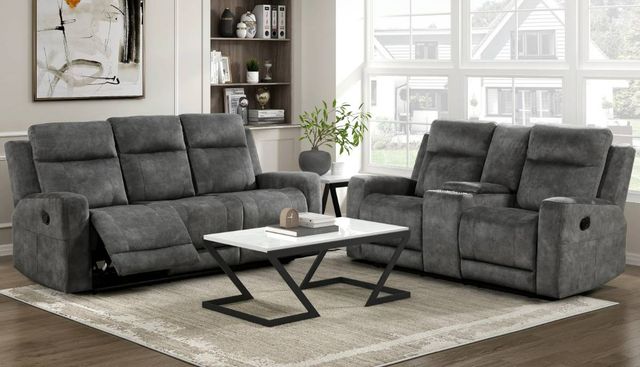 Homelegance® Muncie Brownish Gray Double Manual Reclining Loveseat with Center Console-1