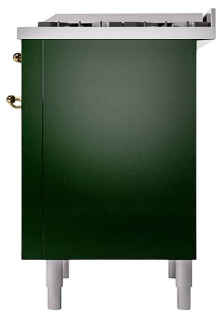 Ilve® Nostalgie II Noblesse 36'' Emerald Green Pro Style Dual Fuel Range with Brass Trim-3