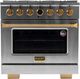 Kucht Professional KX Series 36" Stainless Steel Pro Style Dual Fuel Range with Gold Accents and Kucht Horus Thermostat-0