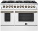 FORNO® Galiano 48" Stainless Steel Pro Style Dual Fuel Range with White Door with Antique Brass Accents-0