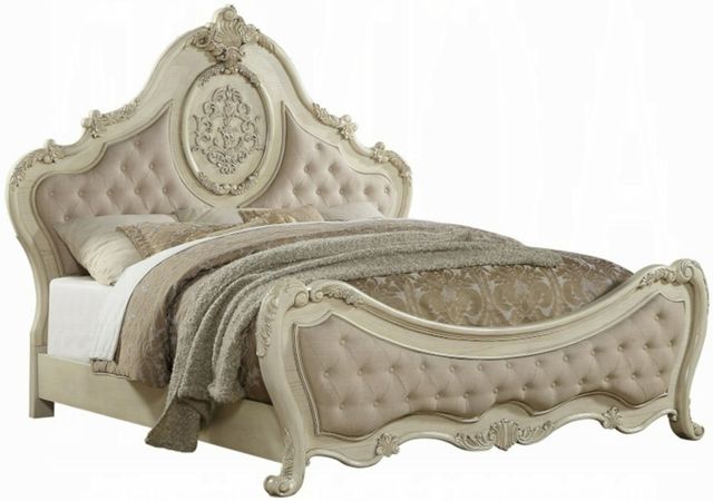 ACME Furniture Ragenardus Antique White/Beige Queen Upholstered Panel Bed-0