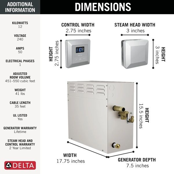 Delta Universal Showering Components SimpleSteam™ Lumicoat® Chrome 12kW Kit-1
