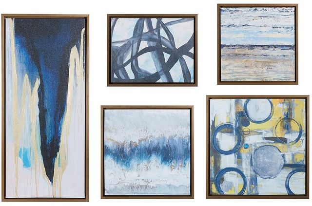 Olliix by Madison Park Natural Set of 5 Blue Bliss Gallery Art Pieces-0