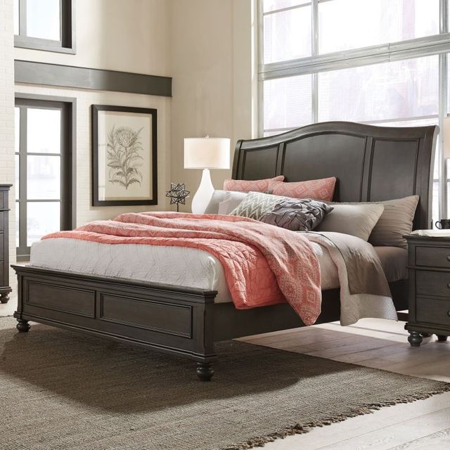 aspenhome® Oxford Peppercorn Queen Sleigh Bed-2
