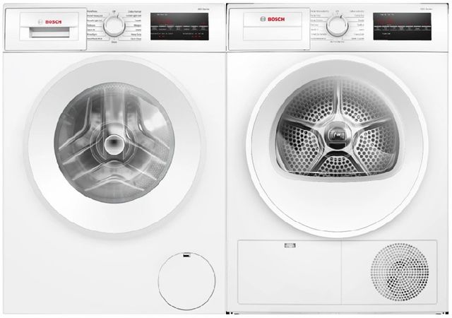 Bosch® 300 Series White Front Load Washer & Electric Dryer Laundry Pair-0