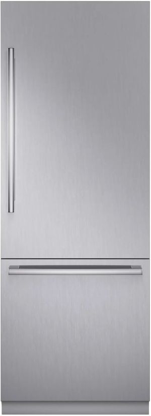 Credits Bosch Front view of the Bosch Benchmark® Series 30" 16.5 Cu. Ft. Stainless Steel Built-In Counter Depth Bottom Freezer Refrigerator with Softclose® Flat Hinge