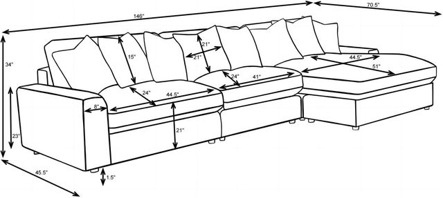 Coaster® Blaine 3-Piece Black L-Shaped Sectional with Chaise-2
